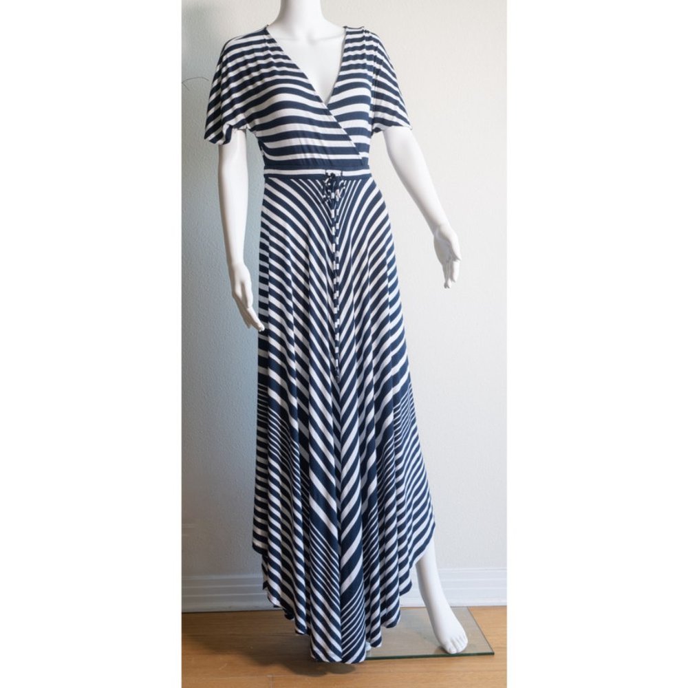 BANANA REPUBLIC: Navy & White Striped Maxi Dress
